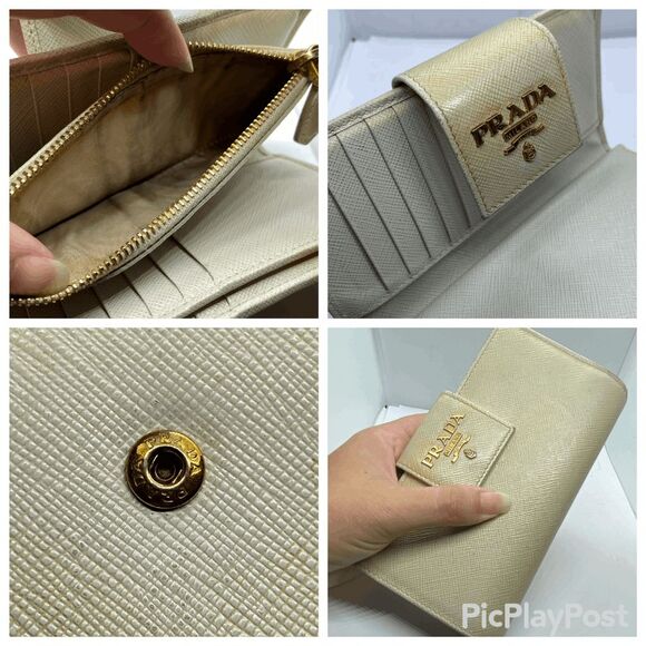 Authentic Prada Beige Saffiano Leather Wallet w/ Original Authenticity Card & Bo - Picture 4 of 16